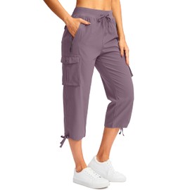 Soothfeel Women's Cargo Capris Pants with 6 Pockets Lightweight Quick Dry Travel Hiking Summer Pants for Women Casual (Purple, 3XL)