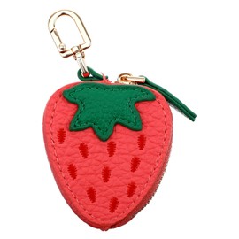Mabor Strawberry Coin Purse, Zippered Coin Pouch Pink PU Leather Portable Zipper Mini Fruit Wallet with Keychain for Women Girls, Fruit Charm for Bag Handbag