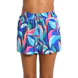 La Blanca Womens Beach Short Swimsuit Cover Up Swim Trunks, Multi//Painted Leaves, Small US