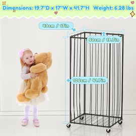 YKDIRECT 210L Stuffed Animal Organizer Plush Toy Storage Organizer Toy Storage Basket, Kids Toy Storage Bins with Wheels, Metal Frame and Elastic Cord Design, Suitable for Storage of Any Stuff