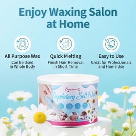 Beauty7 Wax Depilatory, Easy to Use Soft Chamomile Wax, Quick Melting Body Hair Removal, Ready to Use At Home Waxing 14.1 oz