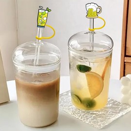 6Pcs Silicone Straw Tips Cover, Lid, Reusable Toppers, Dust-Proof Plugs for 7-8 mm Straws