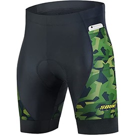 Souke Sports Men's Cycling Shorts 4D Padded Bike Biking Half Pants Bicycle Riding Quick-Dry Tights with Pocket(Blackgreen,X-Large)