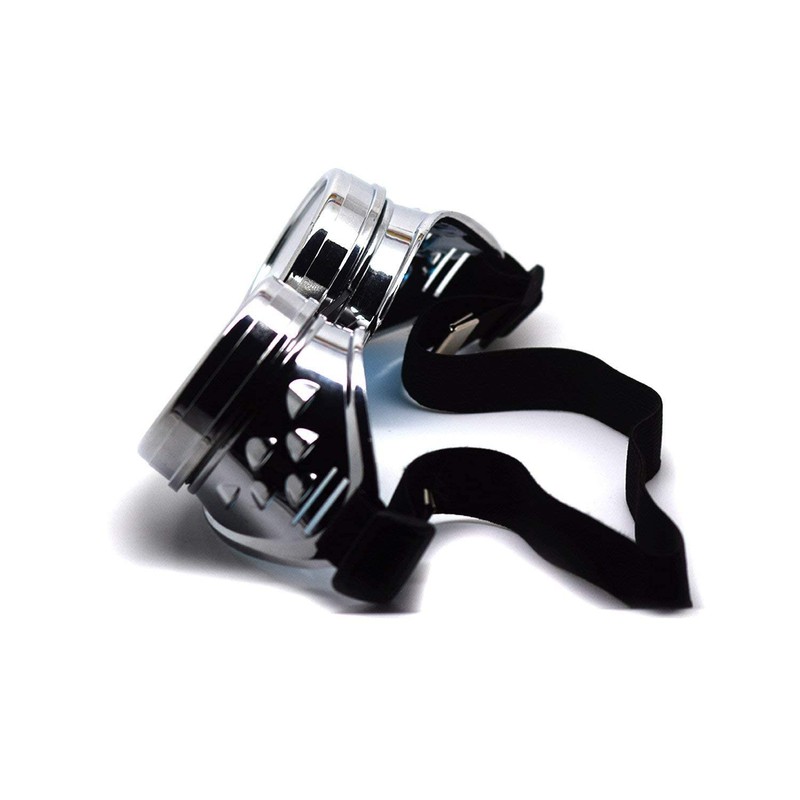 Ultra Silver with Blue Lenses Steampunk Goggles Mens Womens Cyber