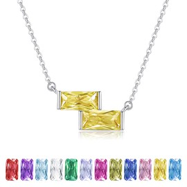 Nisgoin 925 Sterling Silver November Birthstone Necklace Double Birthstone Topaz Necklace Cubic Zircon Pendant Necklace Jewelry Christmas Birthday Gifts for Women Mom Wife Friends