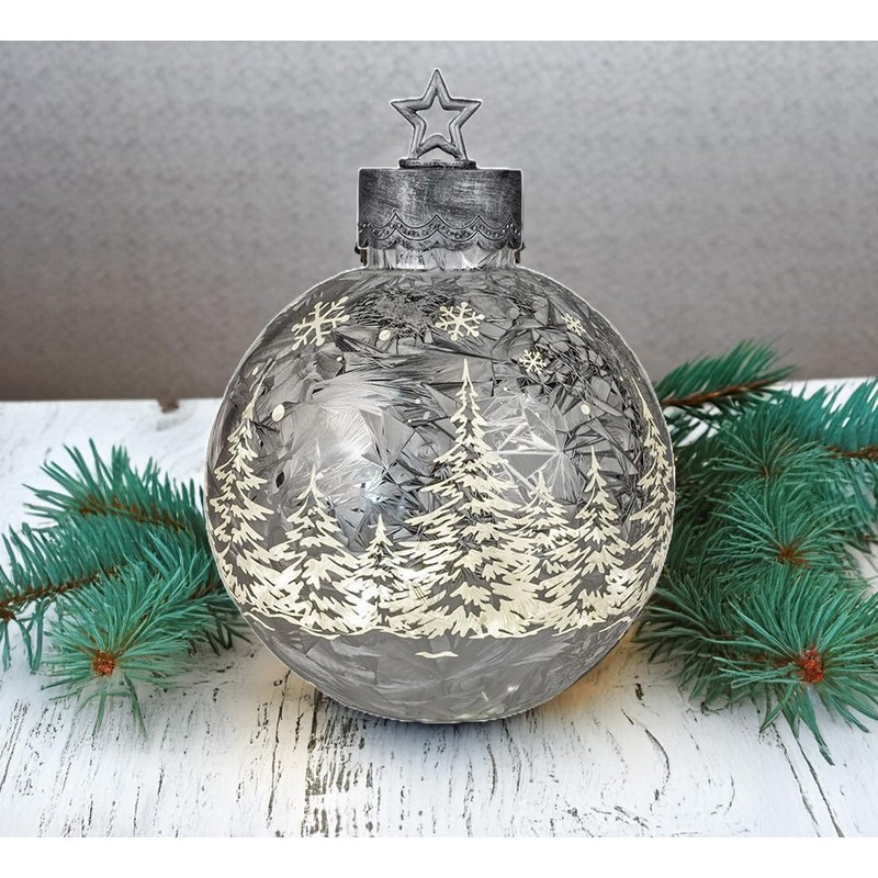 formano Deko-Kugel Silber- Frosty 29cm mit LED Licht Timer Beleuchtete