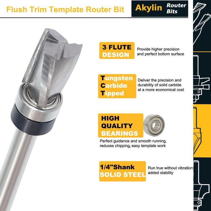 Downcut Spiral Flush Trim Router Bit 1/4 Shank, Carbide Head