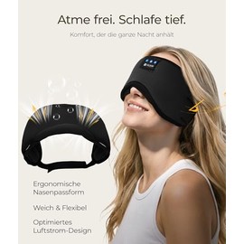 LOVE EYE Bluetooth Sleep Mask for Side Sleepers, Ultra Slim Headphones, Lightproof & Washable, Adjustable, Breathable, for Travel & Relaxation (Black, with Ventilation Holes)