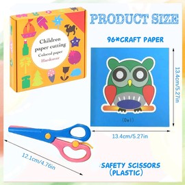 IFUDE Children's Craft Scissors Paper Cut Set Safety Plastic Scissors with 96 Sheets of Paper, Animal and Fruit Motifs - Fun Paper Cutting Art and Activity Set for Preschool, Nursery