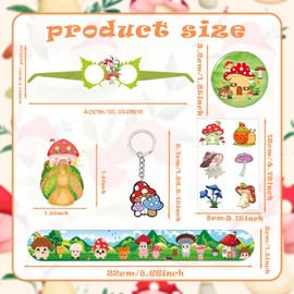 110PCS Mushroom Party Favors Mushroom Themed Slap Bracelet Stickers Tattoos, Keychain, Button Pins, Eyeglasses, Whimsical Woodland Forest Party Supplies Decorations for Garden Fairy Baby Shower
