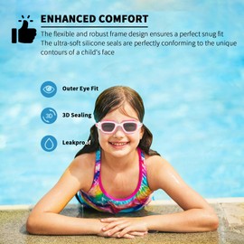 BEEWAY Kids Swimming Goggles 6-14 | Wide View | Anti-fog | Anti-leak | Quick Adjust Strap | UV Protection | Super Comfort for Boys and Girls