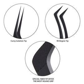 Lash Extension Tweezers, Professional Fiber Tip Lash Tweezer Set for Classic & Volume Lashes, High Precision Eyelash Tweezers Kit– Black Set of 2, Ideal for Lashes Artists