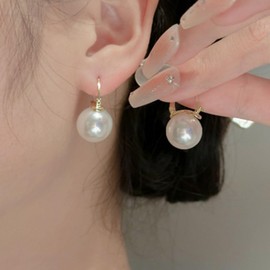 Stocking Stuffers Holiday Outfits for Women 2024 Pearl Drop Earrings for Women Gold Pearl Hoop Earrings Gold Pearl Earrings for Women Girls Christmas Jewelry Gifts for Women Girls(white pearl)