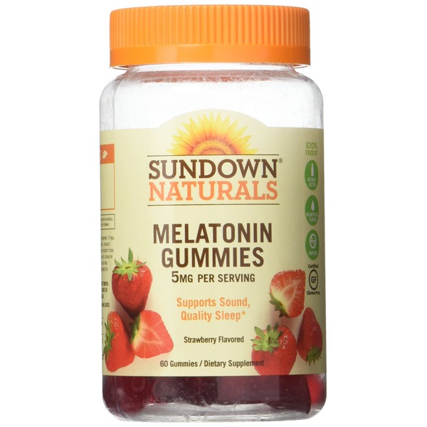 Sundown Naturals Melatonin 5 mg Dietary Supplement Gummies Strawberry Flavor - 60 ct, Pack of 3
