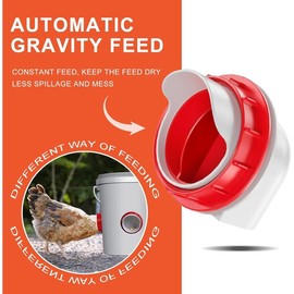 Chicken Feeders No , DIY Automatic Poultry Feeder 6 Ports 1 Hole  with Covers Gravity Feed Kit for Buckets  Bins Troughs - Color: Red, Size: 4 Ports
