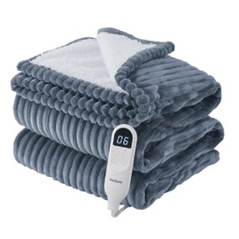 Bedsure Electric Blanket Full Size - Soft Ribbed Flannel Heated Blanket with 6 Heat Settings, Heating Blanket with 10 Time Settings, 8 hrs Timer Auto Shut Off (72x84 inches, Grey)