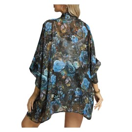 WEIYAN Women's Tops Loose Chiffon Kimono Cardigan Beach Swim Cover up Blouse(BlueCX,Large)