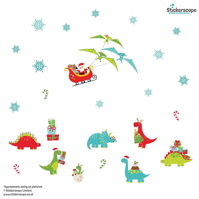 Stickerscape Christmas Santa Window Stickers (Christmas Dinosaur) | Christmas Window