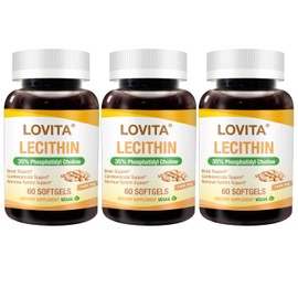 Lovita Lecithin, 1000mg per Softgel, 35% Phosphatidyl Choline | Lactation, Brain & Nerve Support | Vegan, Non-GMO, 60 Softgels (Pack of 3)