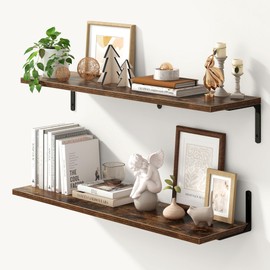 Fun Memories Deep Floating Shelves, 36W x 8D Floating Shelves Set of 2, Wall Mounted Shelf with Metal Brackets, Rustic Wood Wall Shelf for Bathroom, Kitchen and Living Room, Rustic Brown