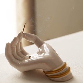 WAYUTO Ceramic Hand Incense Holder Handmade Incense Stick Burner Holder Decorative Incense Ash Catcher Tray Porcelain Hand Incense Stand for Home Decor Yoga Meditation Zen Accessories 5.7Inch