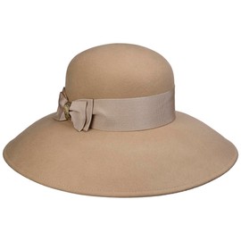 LIERYS Florence Women's Hat One Size (approx. 56-57 cm) - Made in Italy - Hat for Women - Made of 100% Wool Felt - Grosgrain Ribbon with Bow - Brim Width 12.5 cm - Autumn/Winter, beige