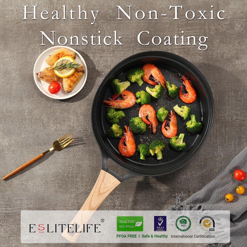 ESLITE LIFE Nonstick Deep Frying Pan Skillet, Healthy Granite Coating