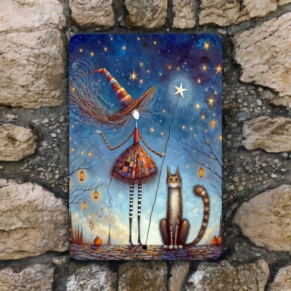EGgifts Whimsical Witch Metal Sign - Halloween Wall Art with