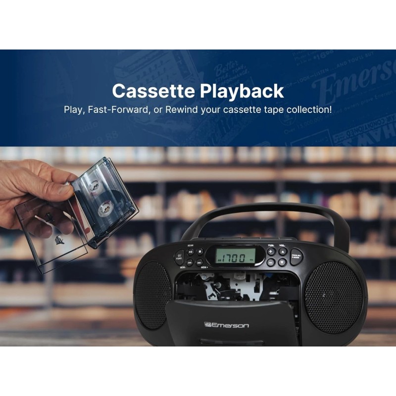 Emerson Portable CD Player Boombox with AM/FM Stereo Radio Cassette