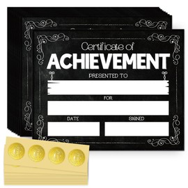 Doodlream 30 Pcs Black Background Certificate of Achievement Completion Award Recognition Paper with 32 Pcs Gold Foil Stickers, 20 x 25 cm Blank Preschool Kindergarten Diploma Graduation Certificate