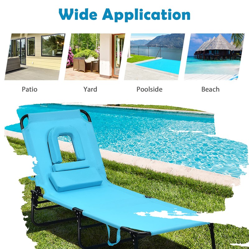 gotoplay Folding Beach Lounge Chair w/ 5 Adjutable Backrest &