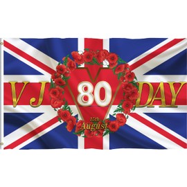 Best Badge: 2025 VJ Day 80th Anniversary Flag, 5ft x 3ft 15th August 1945-2025 Commemorative Flag with Print Vivid Color and UV Fade Resistant, Memorabilia Flag 80 Years Victory In Japan