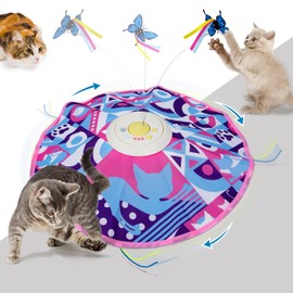 Aymxcls Cat Toys Chargeable, 3in1 Hide and Seek Kitten Wand Toy, Interactive Automatic Cats Toy, Fluttering Butterfly, Moving Feather, Indoor Exercise Kicker for All Breeds