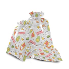 Grandkli Eggs Bacon Avocado Succulent Christmas Drawstring Bags for Gifts Velvet Set, Christmas Sacks 3 Pc for Home Familys Decor