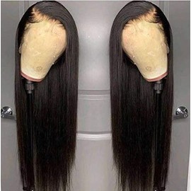 ANDRIA Lace Front Wigs Straight Hair Glueless Lace Wigs Synthetic Long Silk Straight Natural Wig Heat Resistant Fiber Natural Black Hair Wig With Baby Hair For Black Women 32 Inches