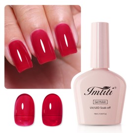 Imtiti Jelly Gel Nail Polish, Burgundy Red Sheer Jelly Nail Gel Polish Soak Off UV LED Spring Summer Translucent Art Manicure Salon DIY Design 10ML