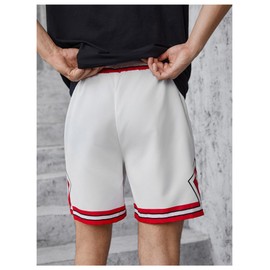 Floerns - Pantalones cortos de entrenamiento de gimnasio con estampado de rayas para hombre, pierna recta, Blanco, Small