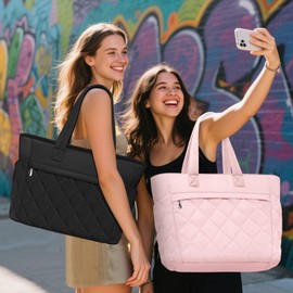 TILYMOL Quilted Puffer Tote Bag for Women - Large Work Bags With Purse - Ultra Lightweight Handbag for Travel, Pink