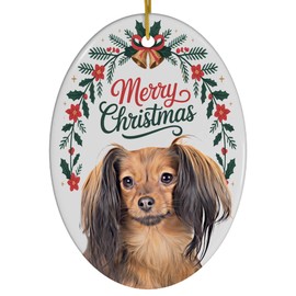 Funny Sable Tan Russian Toy Terrier Ornament Ceramic Oval White - Merry Christmas 2025 Holiday Keepsake Decoration - Xmas Tree Hanging Decor Gifts for Dog Lovers