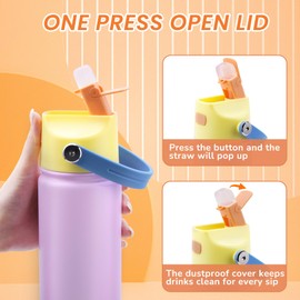 Yawbay 18 oz Insulated Water Bottle with Straw Lid, Stainless Steel Leakproof Water Bottles, One Press Quick Open & Easy Carry Handle, Double Wall Vacuum Cup for Sports, Travel, School, Pink