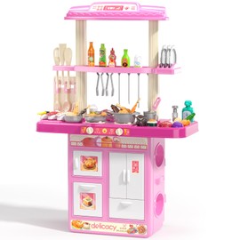 TEMI Kitchen Playset | 2-in-1 Kids Kitchen & Grill Playset, Play Kitchen with 60Pcs Toy Accessories Set, Real Sounds and Light | Pretend Play Set for 3+ Year Old Kids, Girls & Boys