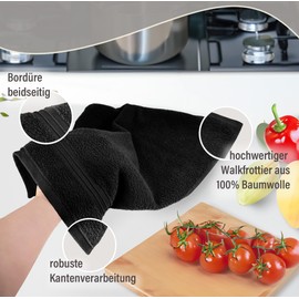 Lashuma Set of 4 Terry Tea Towels 50 x 50 cm Linz Cotton Kitchen Towels Black