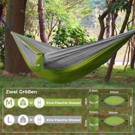 Glymnis Ultralight Outdoor Travel Hammock with Hanging Ropes and Steel Carabiners 275 x 140 cm Maximum Load 300 kg, Green - Grey