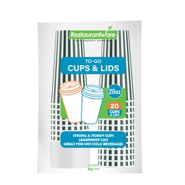 Restaurantware 20 Ounce Disposable Coffee Cups With Lids, 20 Hot Cups With Lids - Sleeves Sold Separately, Single Wall, Forest Green And White Stripe Paper Coffee Cups, For All Kinds Of Beverages
