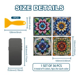 CHGCRAFT 36 Pcs 4 Style Tile Stickers Imitation Relief Style Peel and Stick Wall Stickers Geometric Flowers Waterproof Self Adhesive Stick on Tiles Decals for Kitchen Bathroom Wall Art Decor, 4×4 Inch