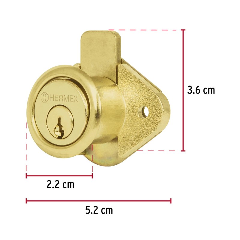 Hermex CM-21L, Cerradura para mueble, acción vertical, modelo 21, acabado
