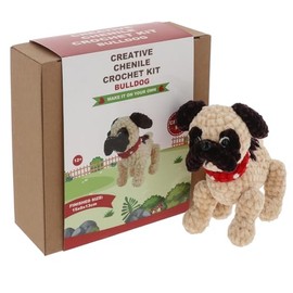 Shudehill Giftware Creative Chenille Crochet Kits Bear, Rabbit, Horse, Duck, Dog, Fairy and More - Perfect for Learning or Experienced Crochet (Bulldog)