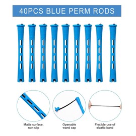 40 Pieces Plastic Cold Wave Rod Hair Perm Rods Non-Slip Hair Rollers Perming Curlers with Elastic Rubber Band For Women’s Short Long Natural Hair(Blue,0.35 Inch)