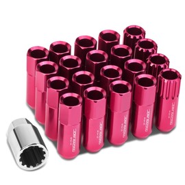 DNA MOTORING LN-ZTL-9023-125-PK 16Pcs M12 x 1.25 Open End 20mm OD/ 60mm Height Aluminum Alloy Lug Nuts + 4Pcs Lock Nut + 1Pc Key, Pink
