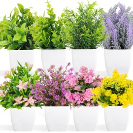 Fake Plants Mini Potted Artificial Flower Plants, 8 Pack Artificial Eucalyptus Plants Small Houseplants Greenery in Square Pot, Small Faux Plants Decor for Home Bathroom Office Farmhouse Desk Shelf